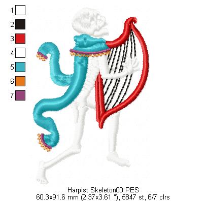 Harpist Skull  -  Satin Stitch