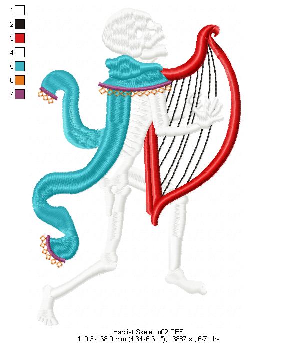 Harpist Skull  -  Satin Stitch