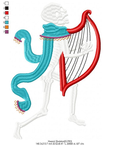 Harpist Skull  -  Satin Stitch