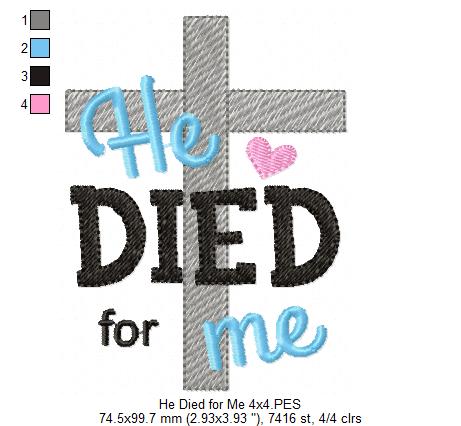 He Died for Me Cross - Fill Stitch – Machine Embroidery Design