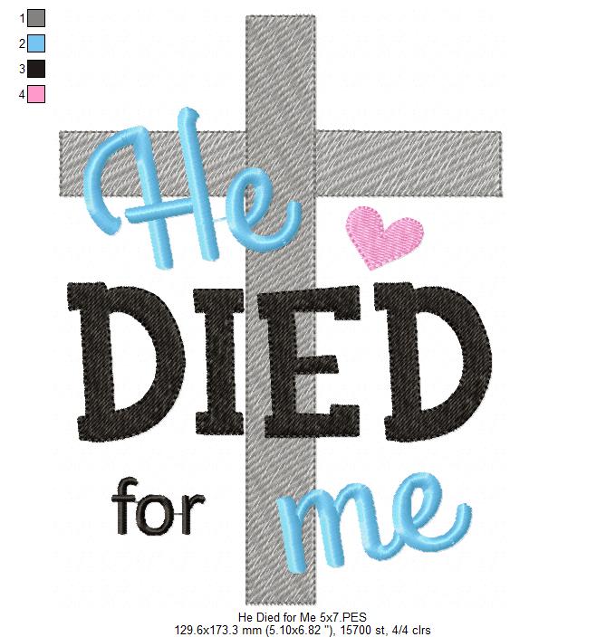 He Died for Me Cross - Fill Stitch – Machine Embroidery Design