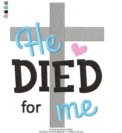 He Died for Me Cross - Fill Stitch – Machine Embroidery Design