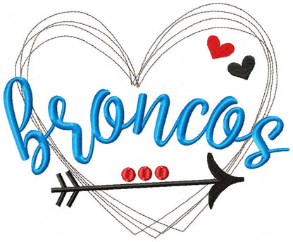 Heart Broncos – Satin Stitch – Machine Embroidery Design