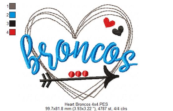 Heart Broncos – Satin Stitch – Machine Embroidery Design