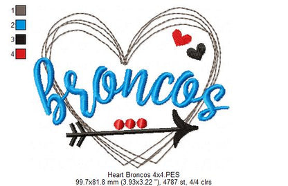Heart Broncos – Satin Stitch – Machine Embroidery Design