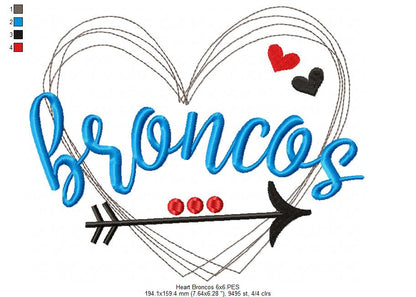 Heart Broncos – Satin Stitch – Machine Embroidery Design