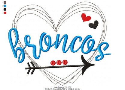 Heart Broncos – Satin Stitch – Machine Embroidery Design
