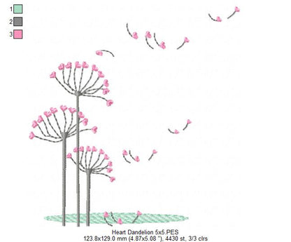 Dandelion Flower Flying - Fill Stitch - Machine Embroidery Design