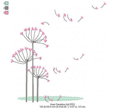 Dandelion Flower Flying - Fill Stitch - Machine Embroidery Design