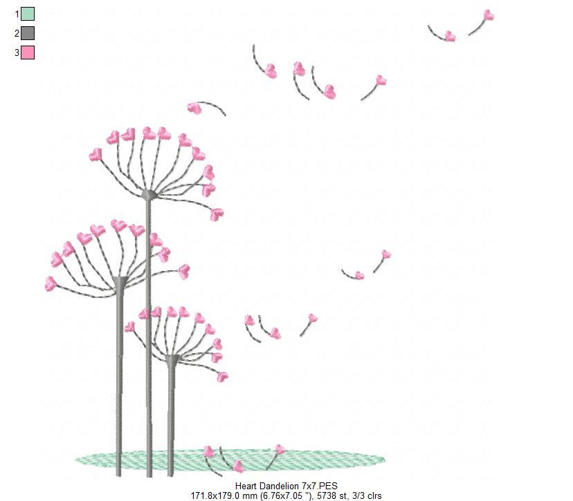 Dandelion Flower Flying - Fill Stitch - Machine Embroidery Design