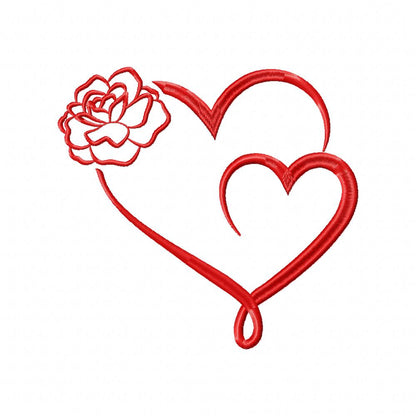 Heart Shape with Rose Set - Fill Stitch - Set of 4 designs - Machine Embroidery Design