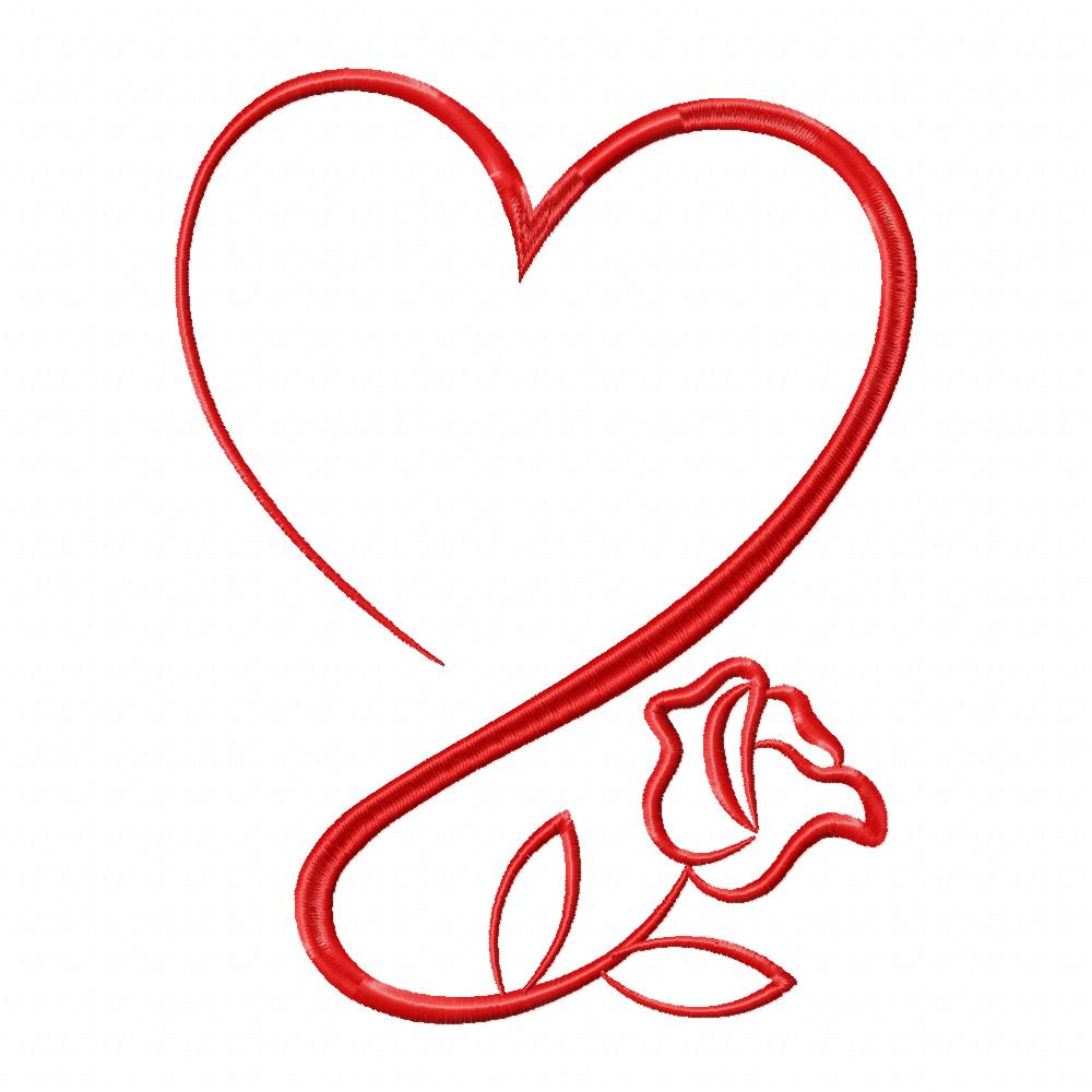 Heart Shape with Rose Set - Fill Stitch - Set of 4 designs - Machine Embroidery Design