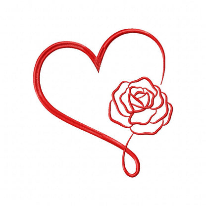 Heart Shape with Rose Set - Fill Stitch - Set of 4 designs - Machine Embroidery Design