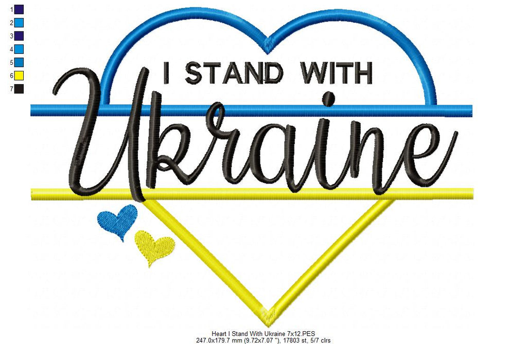 I Stand with Ukraine Split Heart - Applique