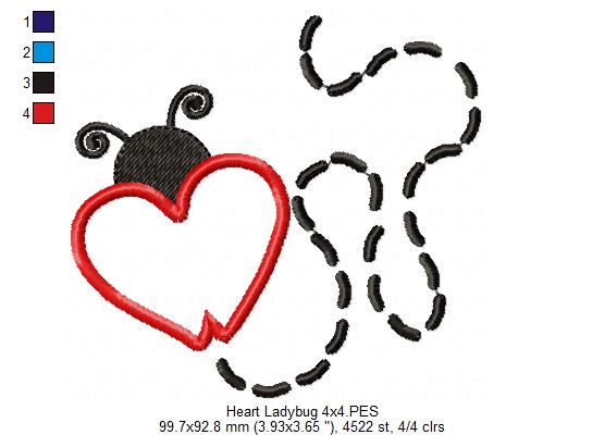 Valentines Heart Ladybug - Applique