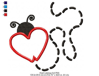 Valentines Heart Ladybug - Applique