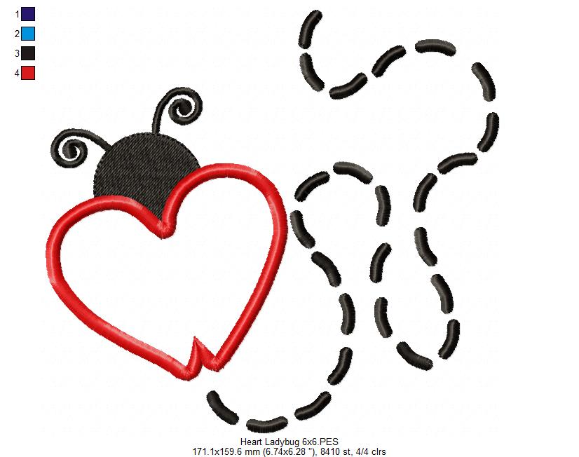 Valentines Heart Ladybug - Applique