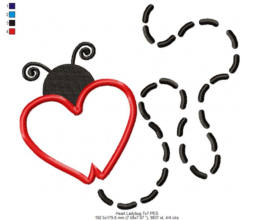 Valentines Heart Ladybug - Applique