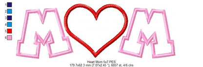 Heart Mom Mother's Day - Applique - Machine Embroidery Design
