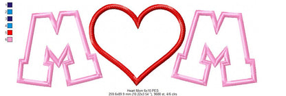 Heart Mom Mother's Day - Applique - Machine Embroidery Design