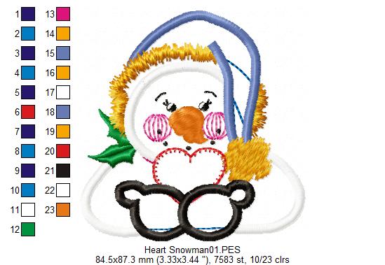 Snowman with heart - Applique