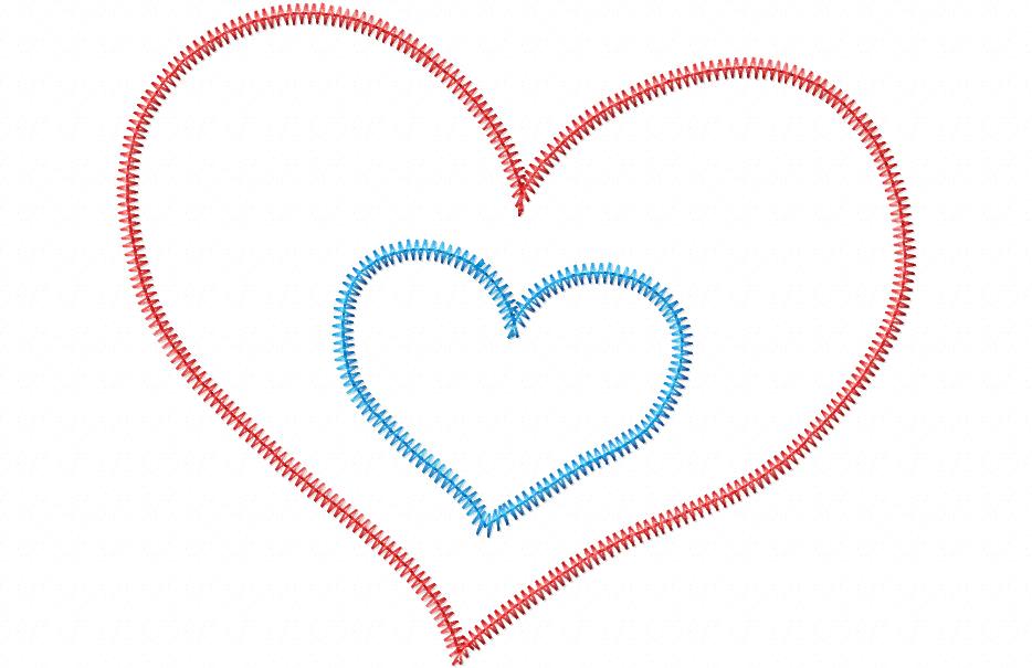 Sweet Layered Heart – Zig Zag Appliqué – Machine Embroidery Design