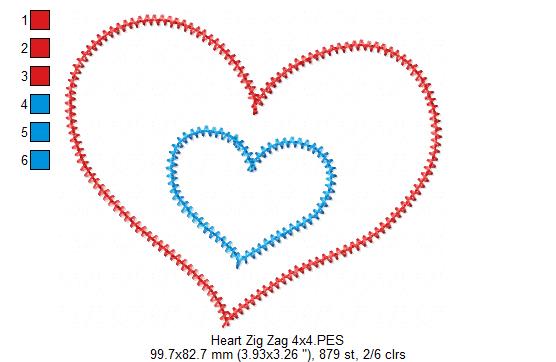 Sweet Layered Heart – Zig Zag Appliqué – Machine Embroidery Design