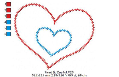 Sweet Layered Heart – Zig Zag Appliqué – Machine Embroidery Design