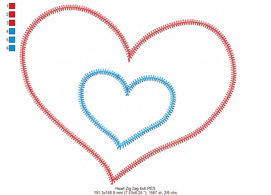 Sweet Layered Heart – Zig Zag Appliqué – Machine Embroidery Design