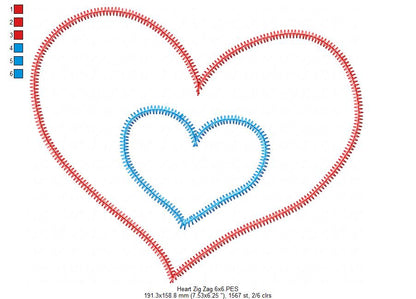 Sweet Layered Heart – Zig Zag Appliqué – Machine Embroidery Design