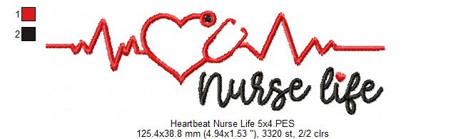 Heartbeat Nurse Life - Fill Stitch