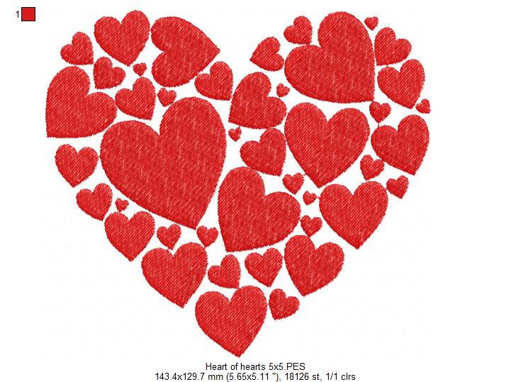 Lots of Hearts - Fill Stitch - Machine Embroidery Design