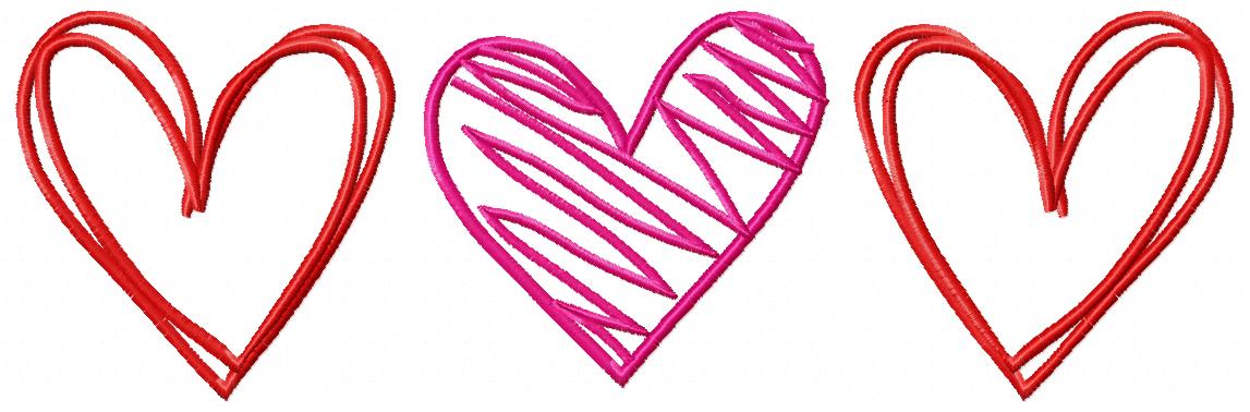 Hearts Trio - Fill Stitch - Machine Embroidery Design