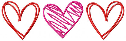 Hearts Trio - Fill Stitch - Machine Embroidery Design