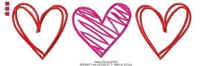 Hearts Trio - Fill Stitch - Machine Embroidery Design