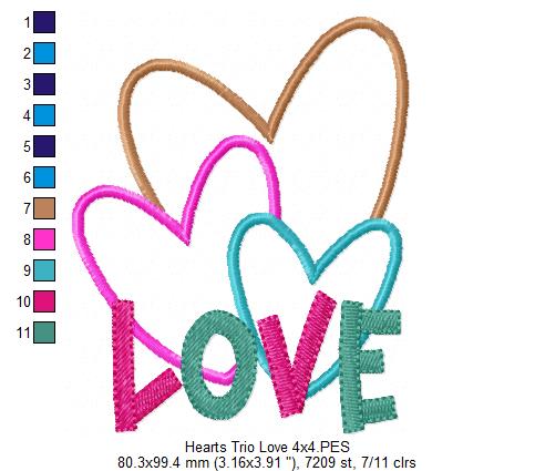 Hearts Trio Love - Applique