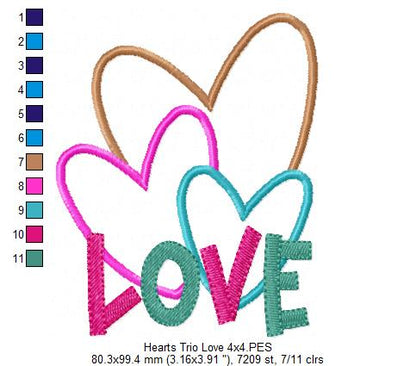 Hearts Trio Love - Applique