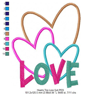 Hearts Trio Love - Applique