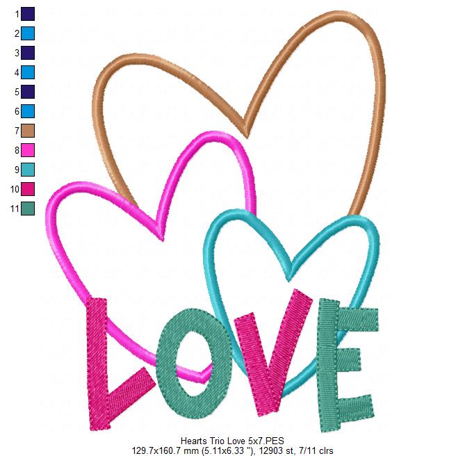 Hearts Trio Love - Applique