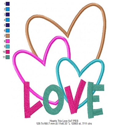 Hearts Trio Love - Applique
