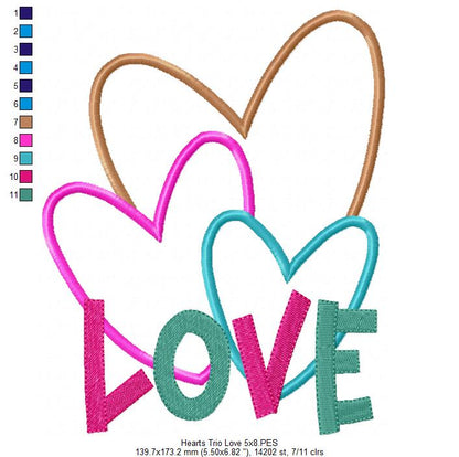 Hearts Trio Love - Applique