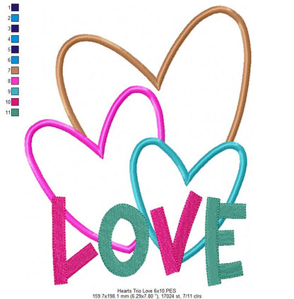 Hearts Trio Love - Applique