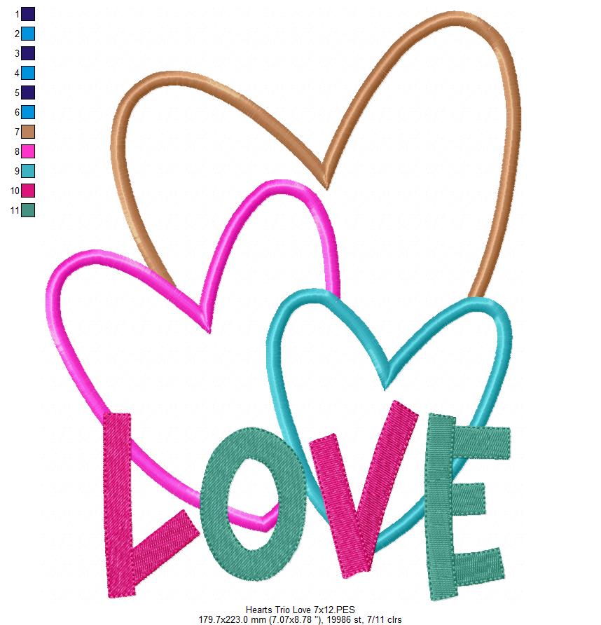 Hearts Trio Love - Applique