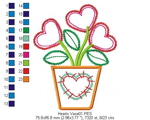 Hearts Vase - Applique