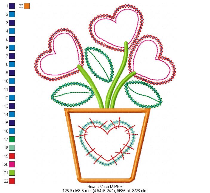 Hearts Vase - Applique