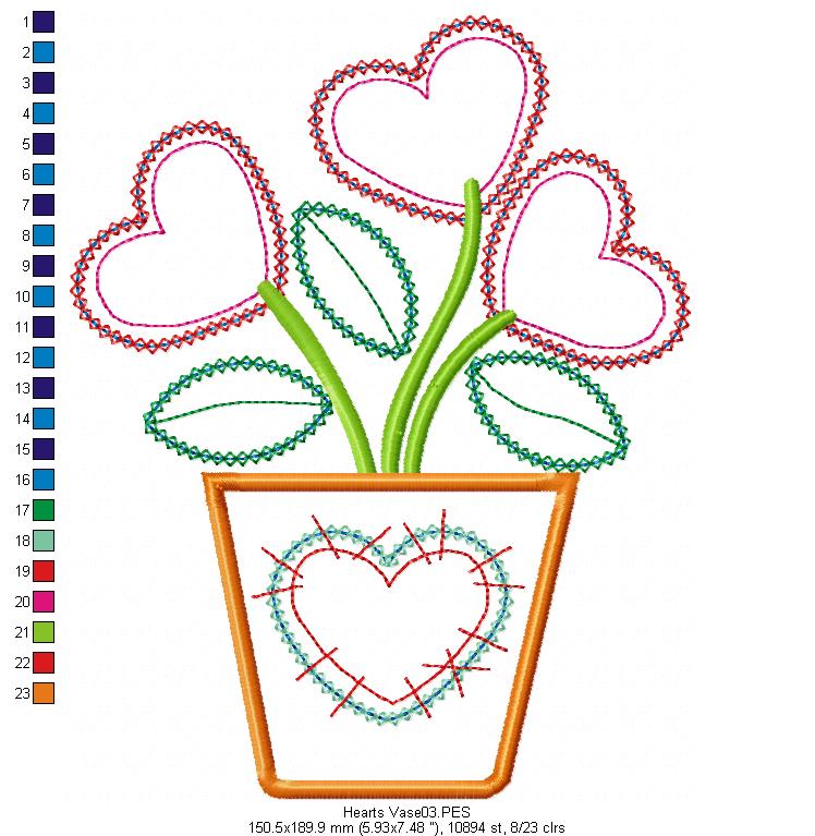 Hearts Vase - Applique