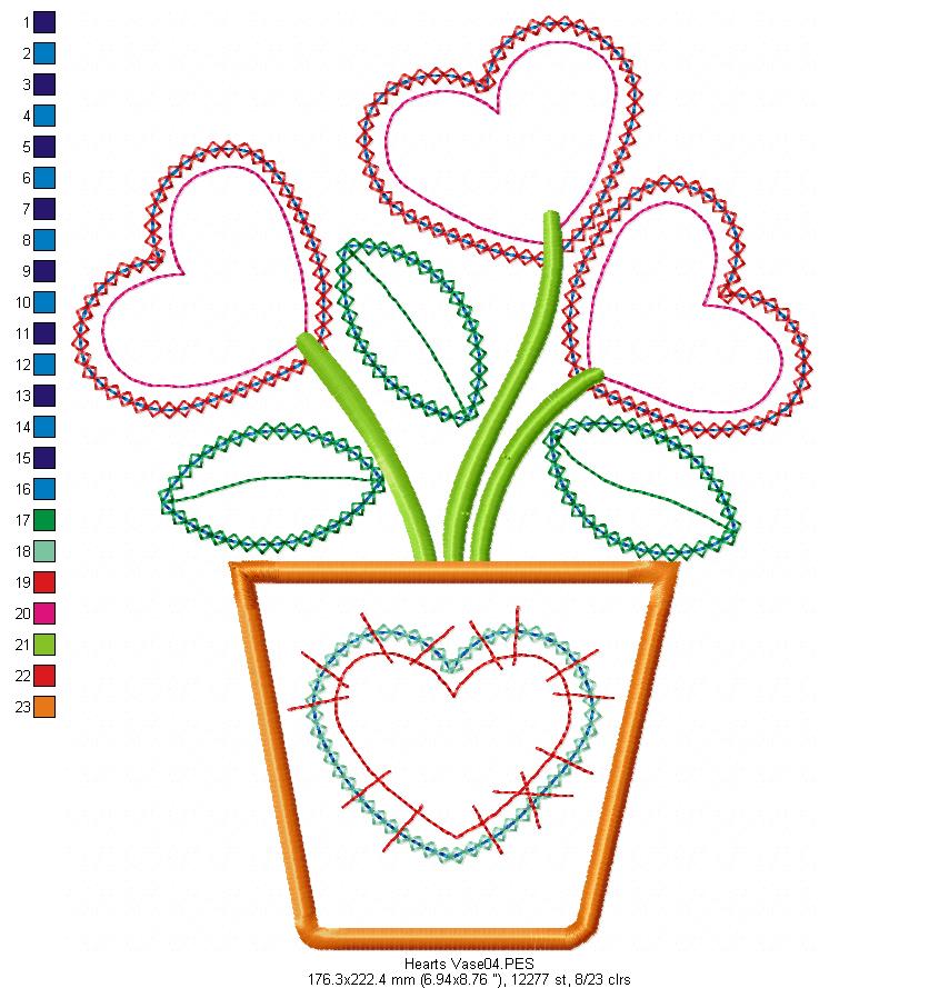 Hearts Vase - Applique