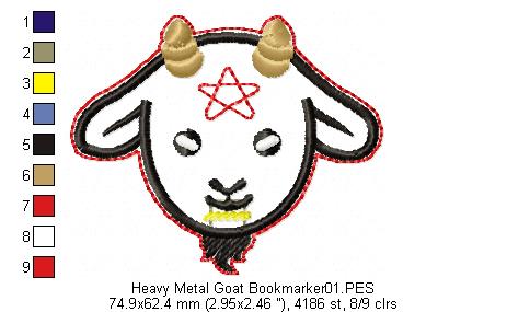 Heavy Metal Goat Bookmarker - ITH Project - Machine Embroidery Design