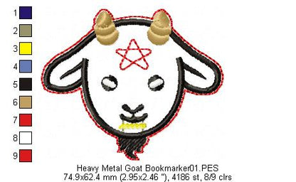 Heavy Metal Goat Bookmarker - ITH Project - Machine Embroidery Design