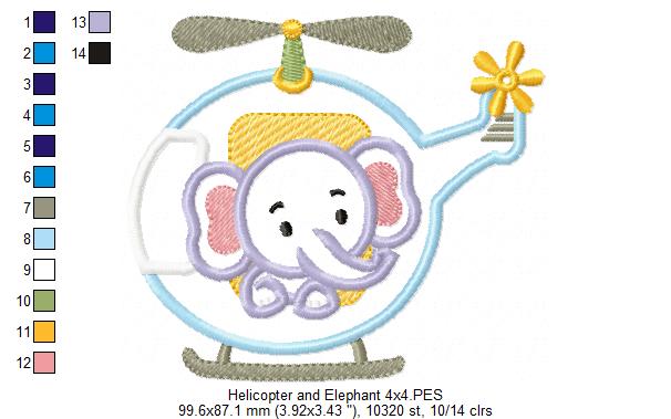 Elephant Boy in the Helicopter - Applique